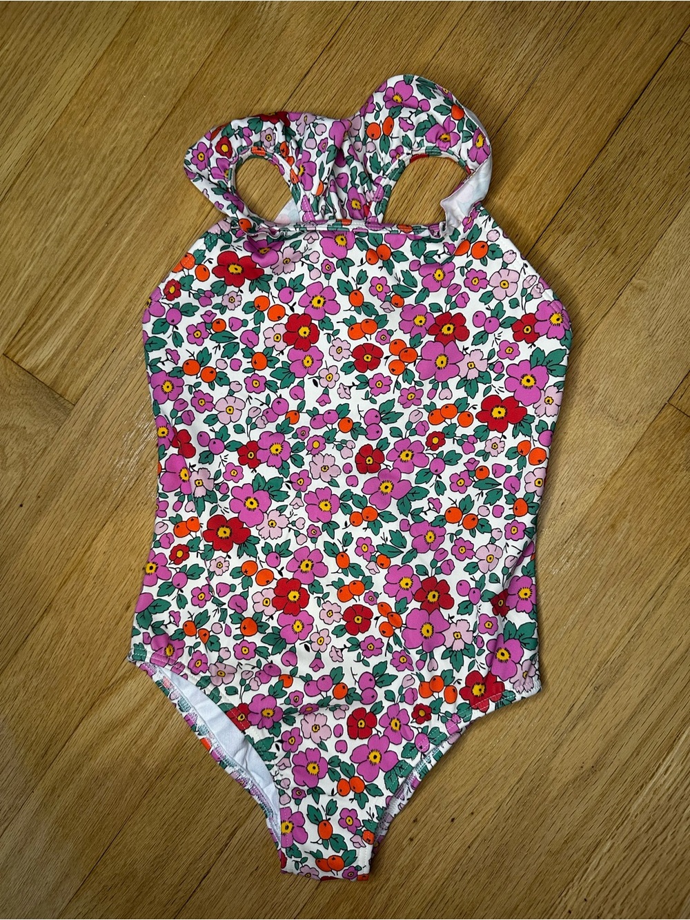 Mini Boden Size: 4-5 Floral One-Piece Swimsuit in Pink, Red and Green